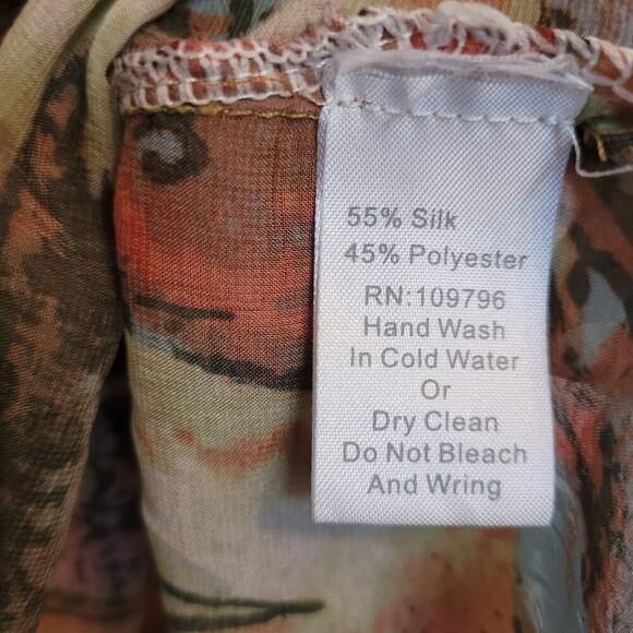 Pretty Angel Women's Sheer Top Size M/L Multicolor Silk Short Sleeves Collared - Picture 5 of 9